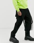 Asos Design Cargo Pants In Black With Strapping - Black
