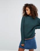 Noisy May Contrast Tipping Sweater - Green