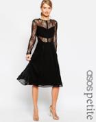 Asos Petite Midi Lace Skater Dress With Cut Outs - Black