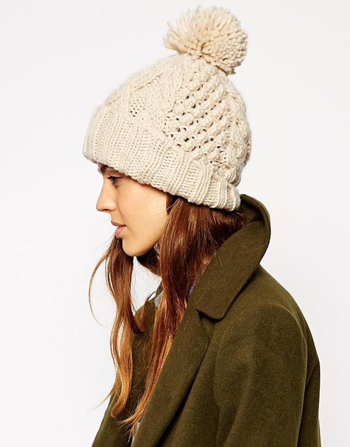 Asos Cable Pom Beanie - Cream