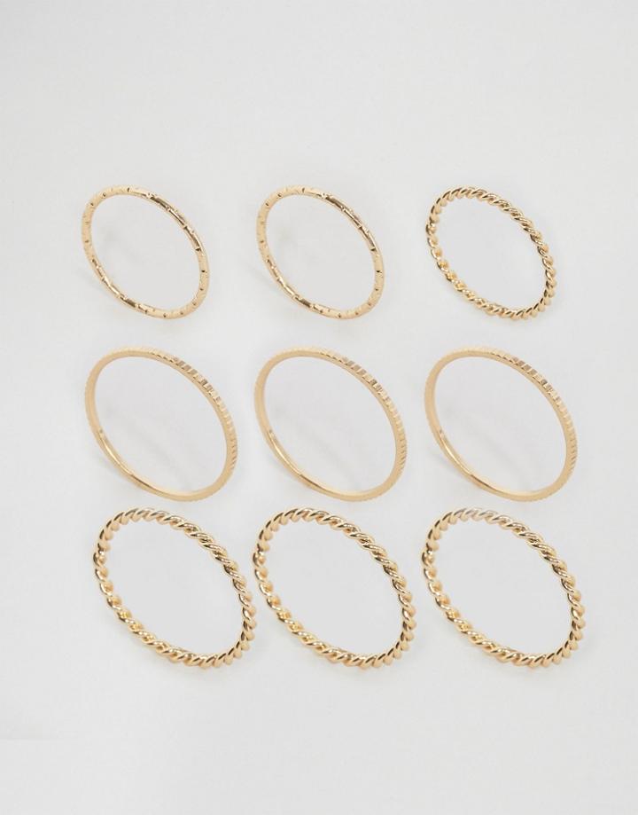 Asos Pack Of 9 Fine Minimal Rings - Gold