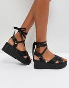 Raid Alma Black Ankle Tie Flatform Sandals - Black