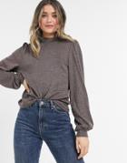 Jdy High Neck Top In Brown