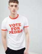 Asos Design Vote For Pedro T-shirt With Contrast Ringer - White