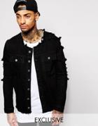 Liquor & Poker Denim Jacket Distressed Trucker Black - Black