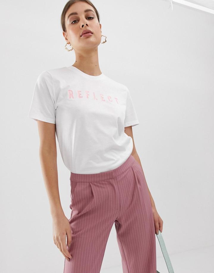 Pieces Reflect Slogan T-shirt - White