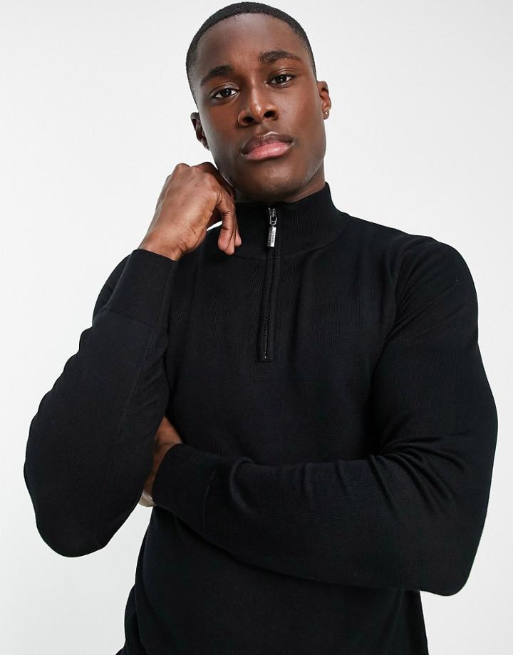 Gianni Feraud Half Zip Funnel Neck Sweater-black