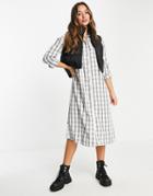 Urban Threads Oversized Midi Shirt Dress In Plaid-multi