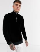 Asos Design Cord Sweatshirt With Half Zip In Black