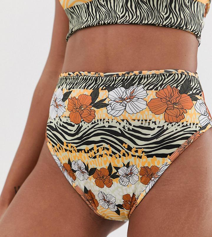 Prettylittlething High Waisted Bikini Bottoms In Mixed Print - Multi