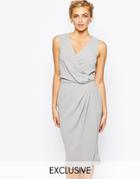 Closet Wrap Front Knee Length Midi Pencil Dress - Ice Gray