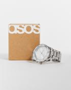 Asos Design Bracelet Watch With Gothic Numbers In Silver Tone