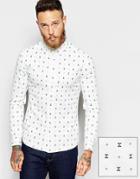 Asos Skinny Shirt With Geo Print In Long Sleeve - White