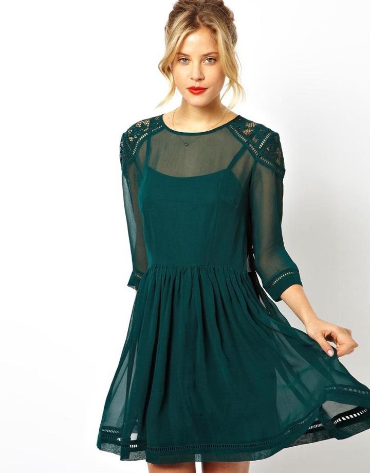 Asos Skater Dress With Lace Insert Shoulder Detail