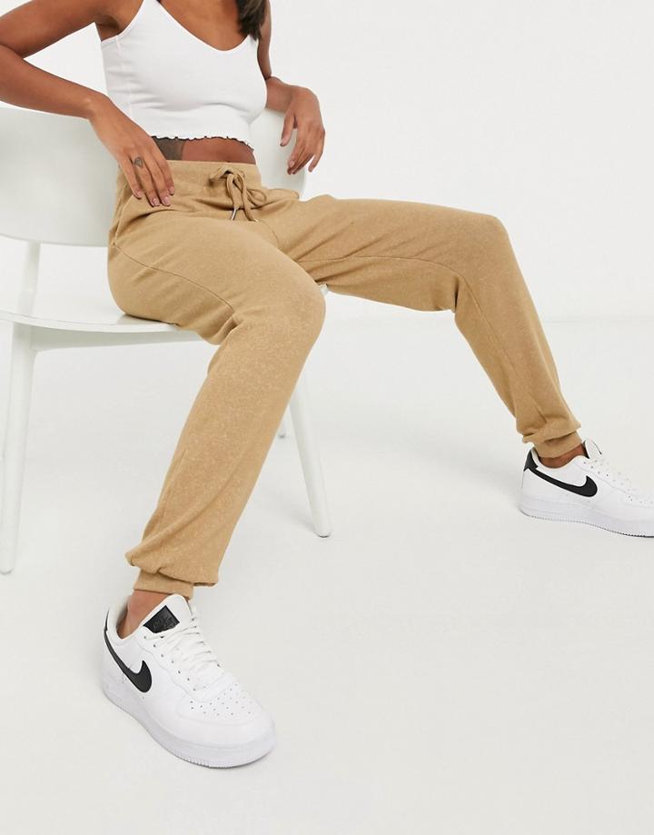 Asos Design Supersoft Sweatpants With Metal Tie Ends In Camel-neutral