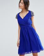Little Mistress Exposed Back Embellished Prom Dress - Blue