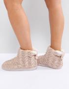New Look Knitted Slipper Boot With Pom - Pink