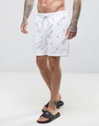 Asos Swim Shorts With Embroidered Flamingos In Mid Length - White