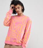Puma Crew Neck Sweatshirt With All Over Print In Pink Exclusive To Asos - Pink