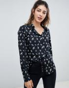 Brave Soul Abena Shirt In Bird Print - Black