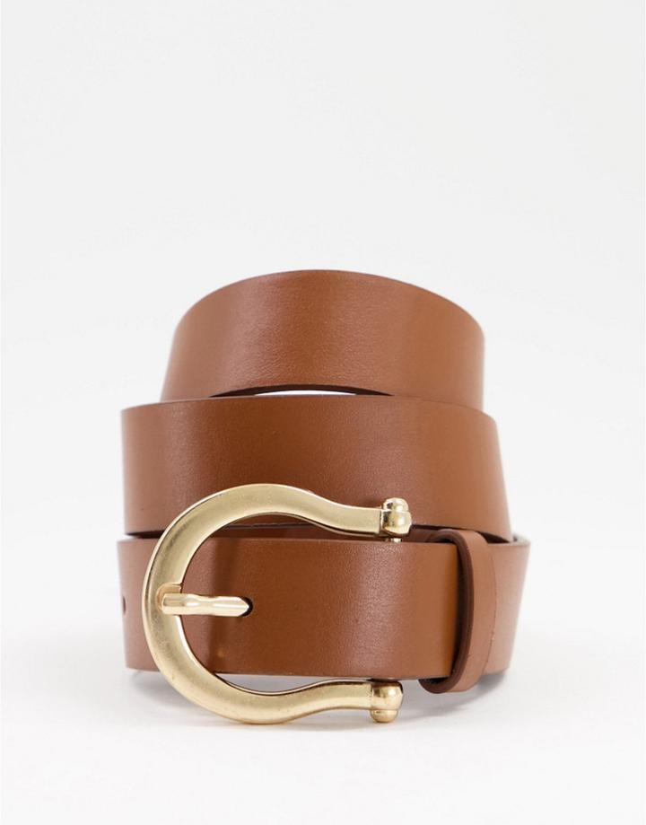 Asos Design Waist And Hip Jeans Belt With Boyfriend End In Tan-brown