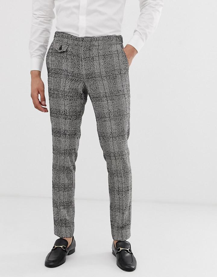 Asos Design Skinny Smart Pants In Black Nepp Check With Adjustable Waist - Black