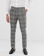 Asos Design Skinny Smart Pants In Black Nepp Check With Adjustable Waist - Black