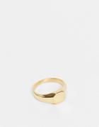 Asos Design Stainless Steel Signet Ring In Shiny Gold Tone