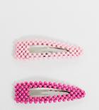 My Accessories London Exclusive Pink Beaded Oversized Slide Hair Clip 2 Pack - Pink