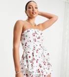 Parisian Tall Bandeau Frill Detail Romper In Floral Print-white
