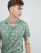 Twisted Tailor Slim Revere Collar Shirt With Green Palm Print - Green