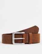 Asos Design Slim Embossed Leather Belt In Brown