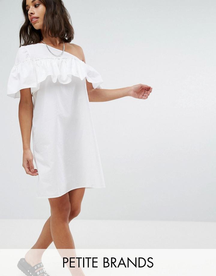 Noisy May Petite One Shoulder Ruffle Dress - White