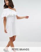 Noisy May Petite One Shoulder Ruffle Dress - White