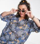 Heartbreak Plus Oversized Satin Shirt In Scarf Print - Part Of A Set-black