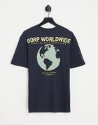 Only & Sons Oversized T-shirt With World Back Print In Navy