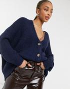 Topshop Oversized Button Cardigan In Navy