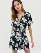 Abercrombie & Fitch Wrap Romper In Print-black