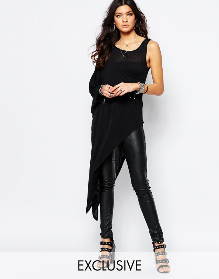 Noisy May Asysymetrical Drape Top - Black