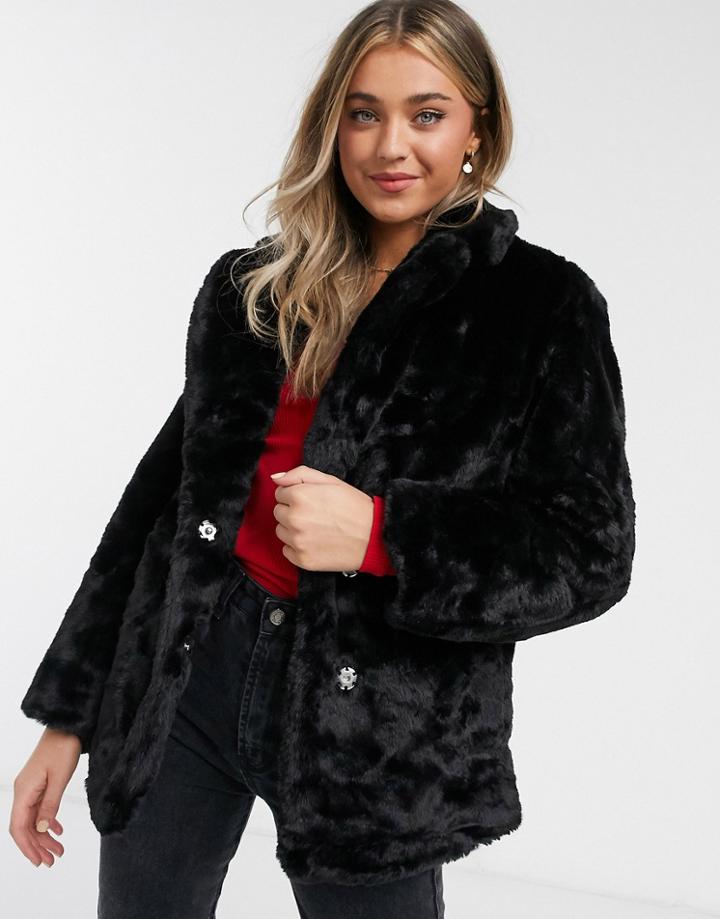 New Look Fur Coat In Black