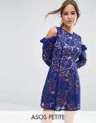 Asos Petite Lace Cold Shoulder Shift Dress - Blue
