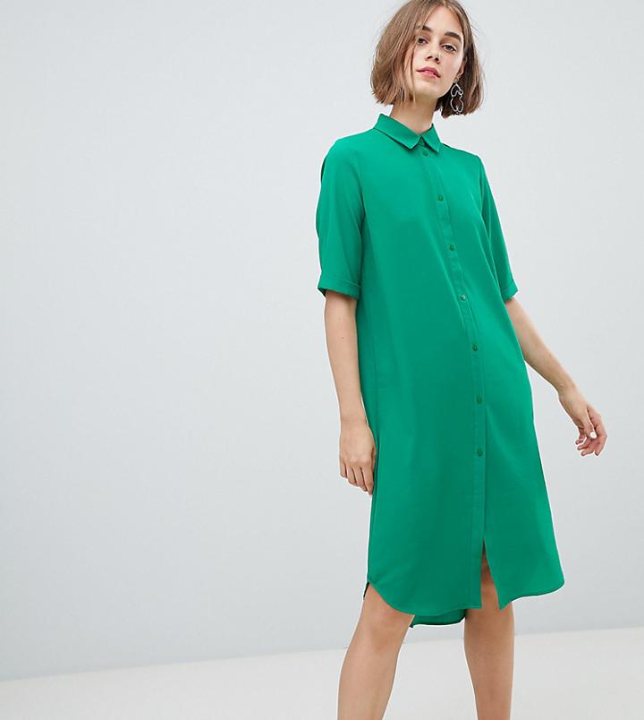 Monki Oversized Midi Shirt Dress In Green - Green