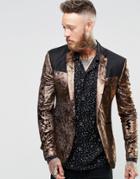 Asos Super Skinny Blazer In Bronze Velvet - Bronze