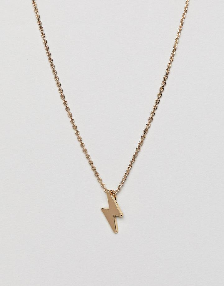 Designb London Lightening Bolt Pendant Necklace - Gold