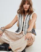 Native Rose Cropped Vest With Faux Fur And Fringing Panels - Brown