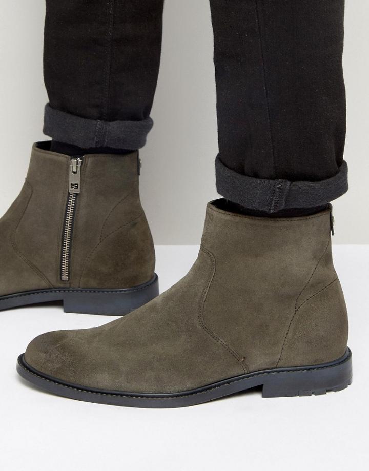 Boss Orange Culroot Suede Zip Boots - Green