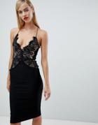 Rare London Limited Edition Long Sleeve Eyelash Lace Midi Dress - Black