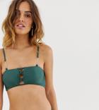 River Island Bikini Top With Lattice Front In Green - Green