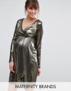 New Look Maternity Shimmer Wrap Dress - Gold