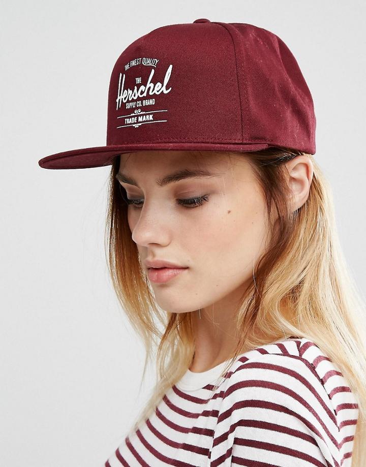 Herschel Snapback Logo Cap In Burgudy - Red